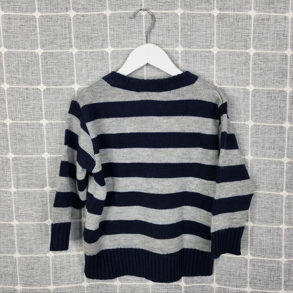 CR Sports Navy and Gray Striped Sweater with Fire Truck
